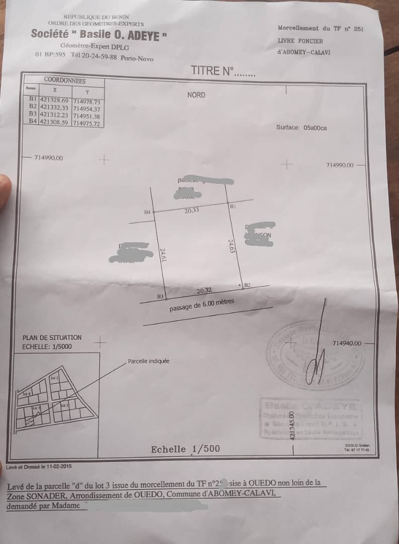 Parcelles de 500 m² avec titre foncier global à Calavi Ouedo Aïdjedo Tokekanmey