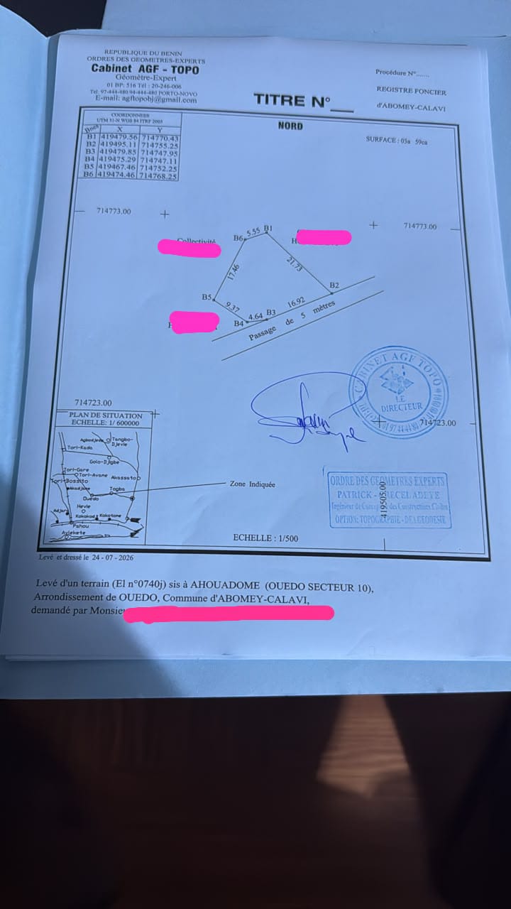 CALAVI OUEDO DEMI PARCELLE SECURISE 359M²