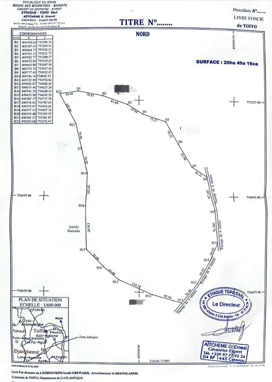TOFFO A VENDRE 20 HECTARES